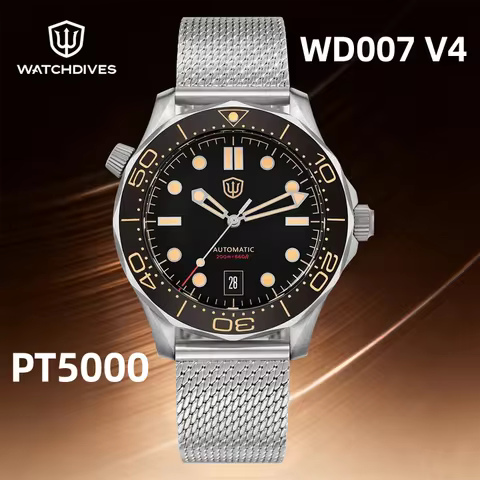 Watchdives 42mm WD007 V4 Watch PT5000 Automatic Movement Titanium NTTD Wristwatch Domed Sapphire Cry