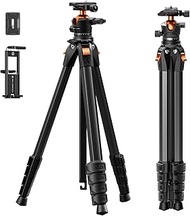 K&F CONCEPT 73" Aluminum Compact Camera Tripod, Portable Travel Tripod Compatible with iPhone, 22 lb