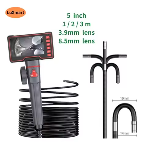Piping Endoscope Camera 3.9/8.5mm 1/2/3m Snake Tube Line 2 Way 180 Degree 5 Inch HD Pixel for Engine