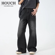 HOUCH COD Wide Leg Korean Style Straight Cut Baggy Jeans Men Seluar Jeans Lelaki