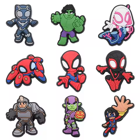 9PCS Cartoon Miniso Marvel Superhero Spiderman PVC Shoes Charms DIY Garden Shoes Clog Aceessories Fi