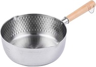 20CM Silver Stainless Steel Frying Pan Wooden Handle Milk Pan Household Instant Noodle Pot Induction Cooker General