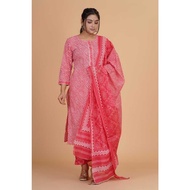 S-5XL - Readymade Cotton Punjabi Suit - Nirmalya Hand Printed 3Pc Set, ST1225