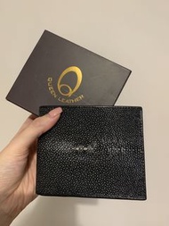 QUEEN LEATHER 100% Stingray Skin (魔鬼魚皮)Double Compartment Black Wallet