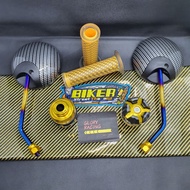 Kulit Jok Gold Plus Spion Scoopy twotone dan Handgrip + Jalu As Roda Depan (paket variasi honda)