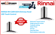 RINNAI RH-C209-GCR Chimney Hood LED Touch Control / FREE EXPRESS DELIVERY