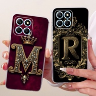 Honor VNE-N41 Cover Honor X8 5G Case Transparent Luxury Crown A-Z Letters 2D Flat Pattern Soft Phone