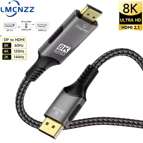 8K DP to HDMI Cable 8K@60Hz 4K@144Hz HDR unidirectional Braided Nylon for PCs Laptops Monitors TVs P