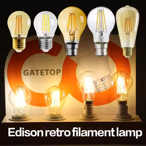 2PCS LED Filament Bulb E14 E27 C35 C35T ST64 G80 A60 220V 4W 9W Warm White Glass 360 Degree Edison R
