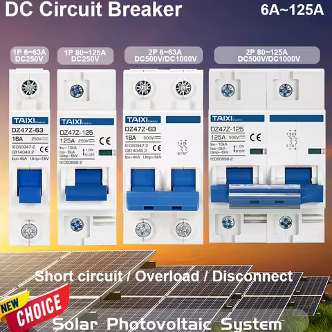 TAIXI Solar Photovoltaic DC Circuit Breaker Disconnect Switch MCB DC250V 500V 1000V 16A 32A 40A 50A 