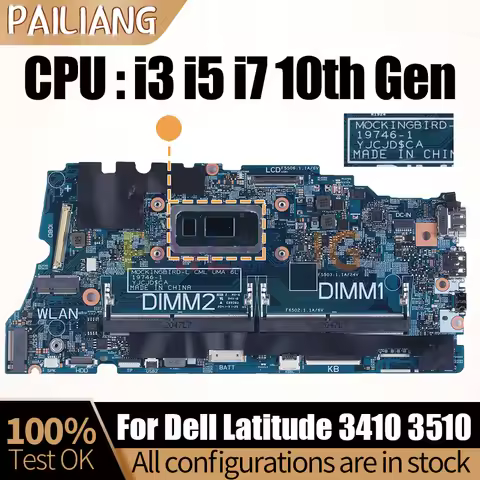For Dell Latitude 3410 3510 Notebook Mainboard 19746-1 0KW9T3 02G2J7 0DT6K3 0PD7RH i3i5i7 10th Lapto