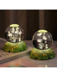 2.35 英寸（約 6.0 厘米）3D 水晶球，新鮮田園風格樹脂工藝小裝飾品，搭配玻璃球的新 3D 水晶球，夜燈和氛圍燈，桌面家居裝飾雕像