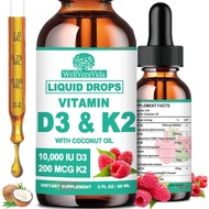 D3 K2 Vitamin 10000iu, Liquid Drop Vitamin D3 With K2 (MK-7)200mcg Coconut Oil, 6X Stronger Than D3 