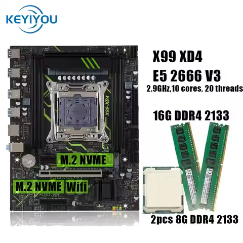 KEYIYOU X99 XD4 Motherboard combo Kit with Xeon E5 2666 V3 2682 V4 2690 V4 E5 2690 V3 CPU And DDR4 E