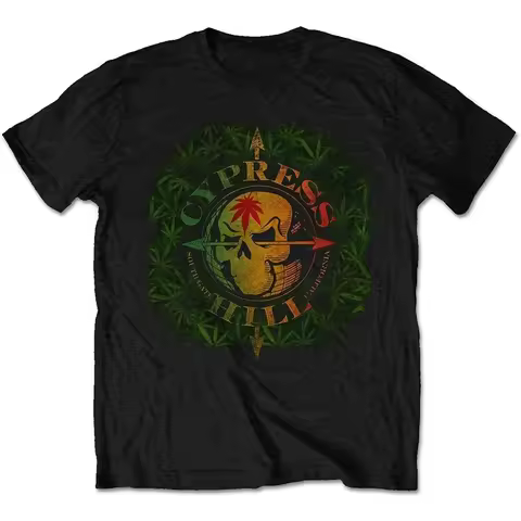 Cypress Hill Skull Compass Weed Print Cotton T-Shirt West Coast Hip Hop Band Unisex Short Sleeve Tee