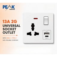 [ PLEAK ] Edel Series Universal Socket Outlet | 16A Universal Socket | USB Type C Socket | Neon Indi