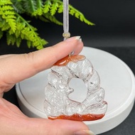 冰透白水晶俏色紅兔毛吊墜 立體鏤空 九尾狐 五帝錢 蓮花臺 如意