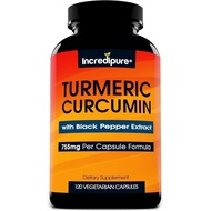 Supplement w/ BioPerine - 755mg Per Capsule, 120 Veggie Caps by Curcumin Incredipure