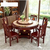 YQ Royal Nest Sheng2023Marble Dining Table and Chair round Type round Table Solid Wood Marble with Turntable round Table