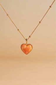 Spiny oyster necklace สร้อยคอพร้อมจี้ หอยแปซิฟิกหนาม สีส้มธรรมชาติ เจียระไนรูปหัวใจ จี้สามารถถอดได้