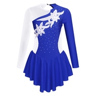 Girls figure skating dress long sleeve shinning rhinestone tutu ballet dance dress rhythmic gymnastics leotard dance outfit