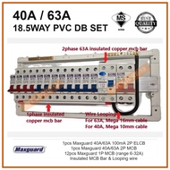 [Upgraded] MAXGUARD 40A/63A 18.5WAY PVC DB SET C/W 12pcs 1P MCB & 2P ELCB & 2P MCB
