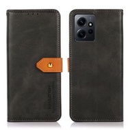 全城熱賣 - 適用於 小米 紅米 Note 12 4G 國外版 金扣雙色牛紋手機皮套（黑色）