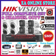 HIK HIKVISION 5MP Full Set 8-CHANNEL 3K HD CCTV 8CH DVR + Camera + Hard Disk + Power Supply + 100M C