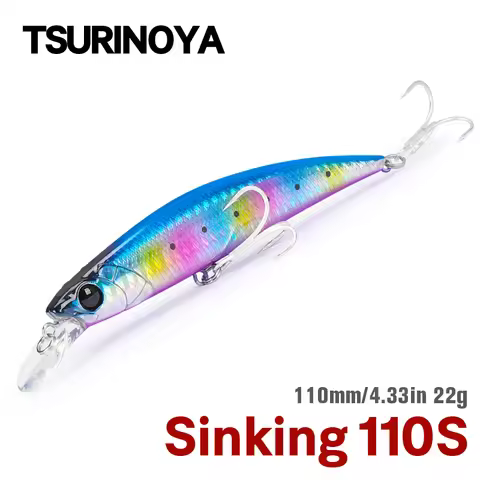 TSURINOYA Sinking Minnow Hard Fishing Lure DW77 110mm 22g Range 0.8-1.2m Large Trout Pike Seabass Je