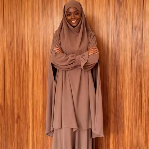 Muslim Women Khimar Long Dress Set 2 Piece Jalabiya Robe Dubai Abaya Full Cover Prayer Garment Eid D