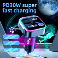 KEBETEME PD30W Car FM Bluetooth Transmitter Bluetooth Car Charger Hands-Free Audio Receiver Car Acce
