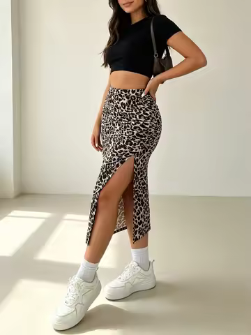 Plus Size Women's Skirt, Leopard Print Fashion Skirt