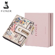 FOXER  Women PVC Signature Wallet Small Purse Embossing Female Short Wallet Ladies Card Holder Fashi