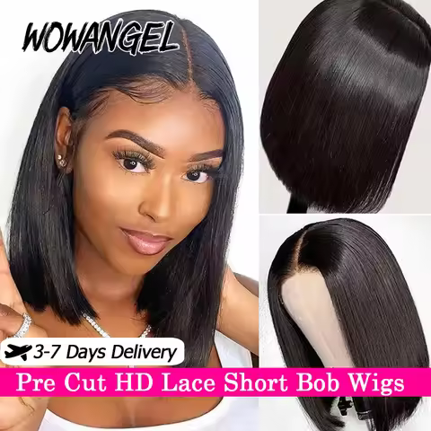 WOWANGEL Pre Cut 9x6/5x5 HD Lace Closure Wig Straight Short Bob Wig Ready To Wear Human Hair Wigs Pr