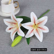 Twigs Two Lily 3D Small Single Lily Film Printing Home Decoration Silk Flower Living Room Soft Decor