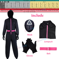 เกมปลาหมึกยาม Squid game ชุดแฟนซีเด็กและผู้ใหญ่ชุดจั๊มสูทฮาโลวีนสีดำและสีขาวส่งฟรีสินค้าใหม่โปรโมชัน