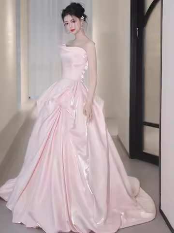 Stunning Pink Satin Bridesmaid Evening Gown 2026 New Engagement Wedding Dr Light Wedding Dr Evening 