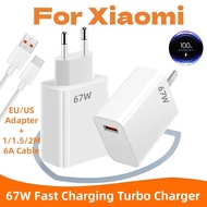 For Xiaomi 67W Turbo Fast Charger for Xiaomi 14 13 12 Pro Redmi Note 13 12 11 10 9 Pro K60 K50 Poco 