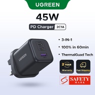 【Nexode】UGREEN 45W 3 Ports GaN Charger 2*USB-C+1 USB-A Fast Charger Power Adapter Compatible with iP