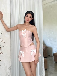 LSOUL - Mallorie Set ชุดเซ็ตเสื้อคอร์เซ็ท + กระโปรงพลีตประดับโบว์