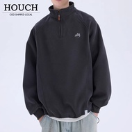 HOUCH COD Men Sweater Half Zipper Polo Long Sleeve Embroidered Collar Polo Baju Lengan Panjang