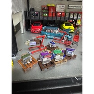 Diorama Combo Honda engine 1/64 ( B18 ITB, D16, F20C stock,  K20 turbo drag )