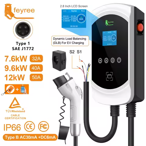Feyree DLB Function EV Charger Type1 EVSE Wallbox 32A 7.6kW 40A 9.6kW 50A 12kW 1P J1772 Socket APP C