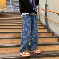 ผู้ชายพิมพ์ขาตรง Baggy กางเกงยีนส์ Harajuku แฟชั่น Denim กางเกง Hip Hop 2022สบายๆยาวกางเกงขากว้างกางเกงยีนส์ Hombre