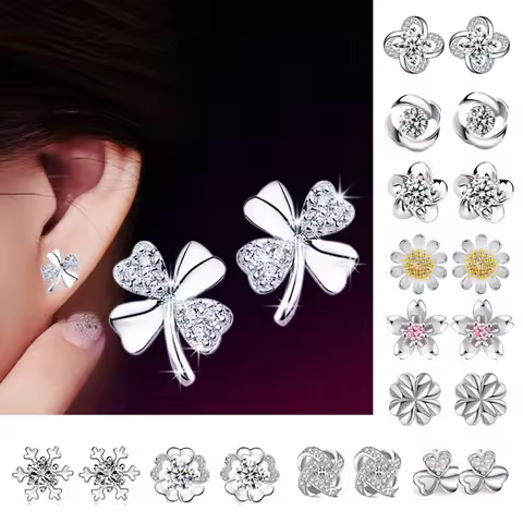 Stud Earrings Exquisite Four-leaf Clover Zircon Stud Earrings For Women Silver Color Earring Earings