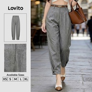 (New Arrival) Lovito Elegant Pants Button Pleated Spring/summer Grey Pants for Women PTK9P1D284 Lovi