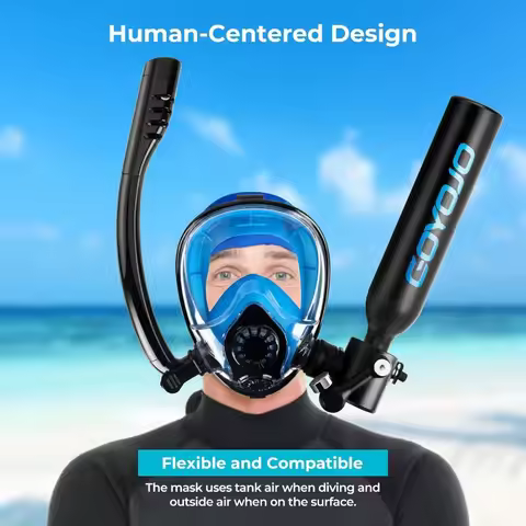 2-in-1 Snorkeling System with Built-in Air Tank Compact 0.5L Oxygen Supply 8 Mins Dive Time Portable