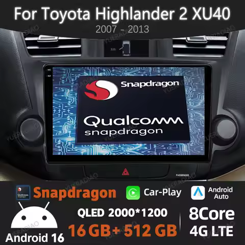 Android 16 Car Radio For Toyota Highlander 2 XU40 2007 - 2013 Multimedia Stereo Video Player DSP NAV