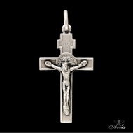 (Necklaces)St Benedict Crucifix Sterling Silver Cross Catholic Jesus on Cross