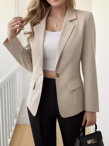 Women Fall Office Slim Blazer Plus Size Single Button Pockets Blazer Beige Burgundy Winter Fashion C